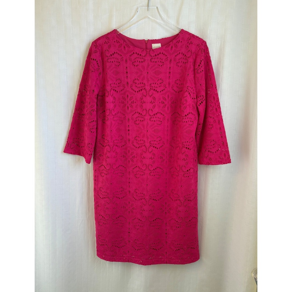 Chico's Europa Pink Lace Overlay Shift Dress Size 2 Medium 12 NWT Fuchsia - Picture 2 of 7